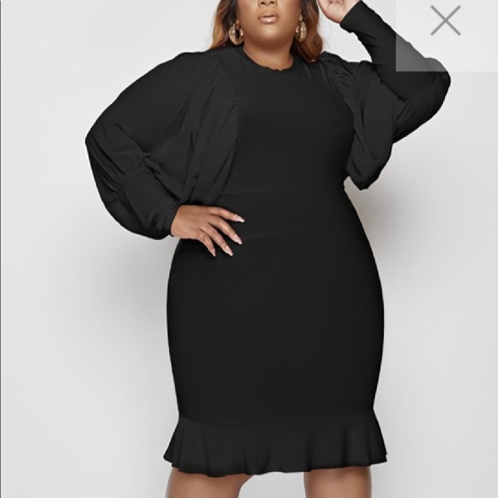NEW‼️Plus Puff Sleeve Ruffle Dress